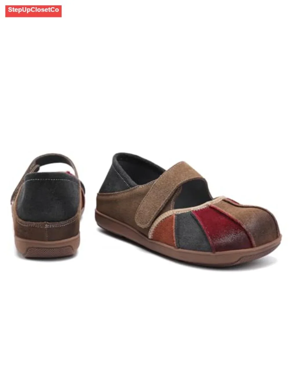Suede Loafers Slip On Multi Color Stitching Leather Shoes Walking Flats